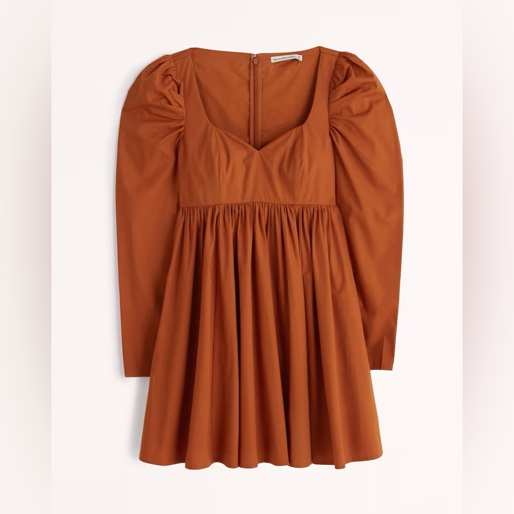 Long-Sleeve Poplin Babydoll Mini Dress